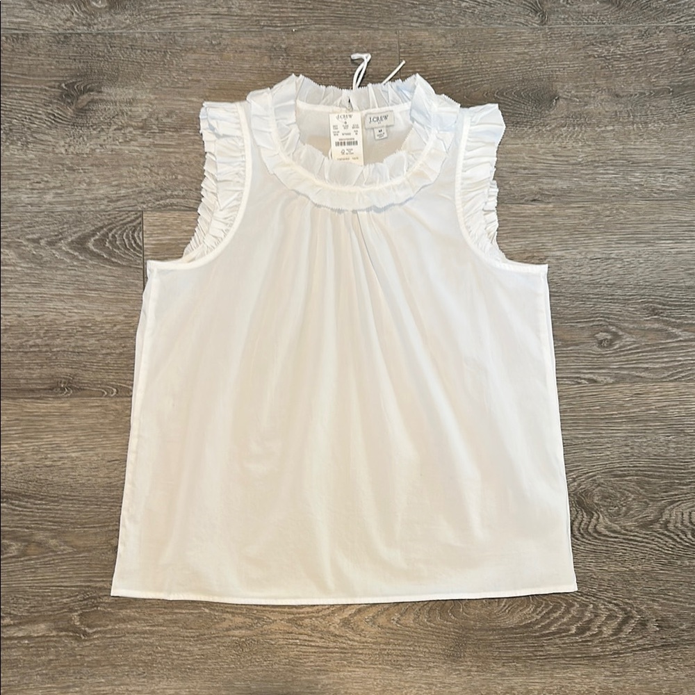 J Crew Factory White Ruffle Sleeveless Top NWT